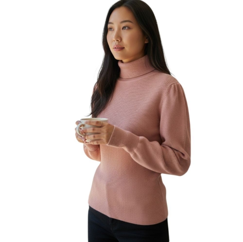 Love Tree Ribbed Turtleneck Ballon Sleeve Sweater - Dusty Pink Sz.XL EUC